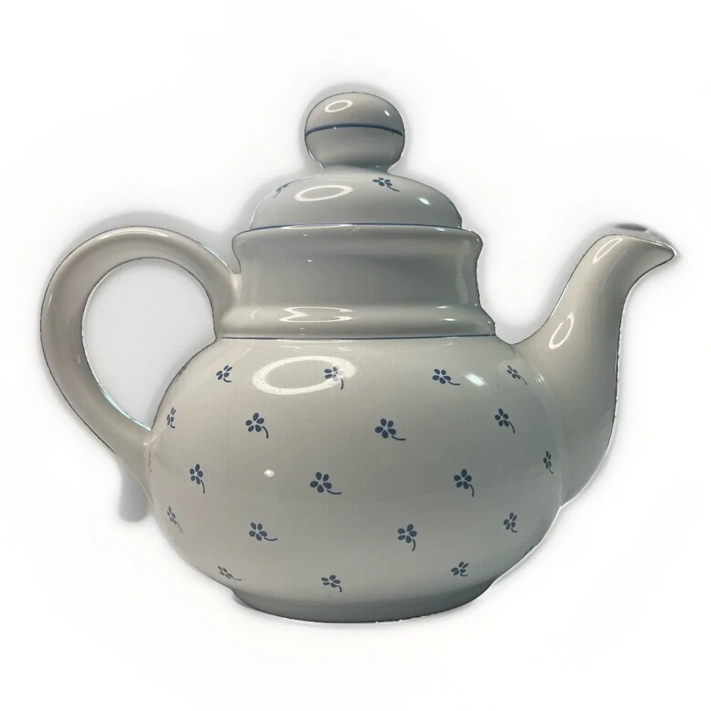 Vintage Sodahl Denmark Daisy Blue Floral Teapot Made in Germany w/Lid